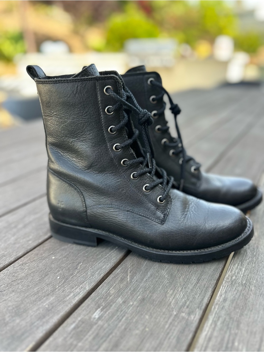 Frye Natalie Mid Lace Boots Women’s 7.5B Black Leather Combat Made in Mexico